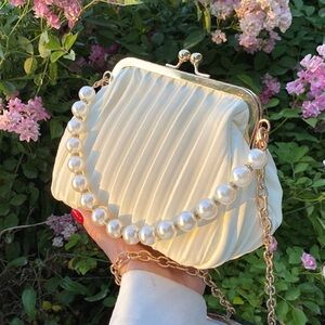 Chic Cream Pearl-Embellished Clutch